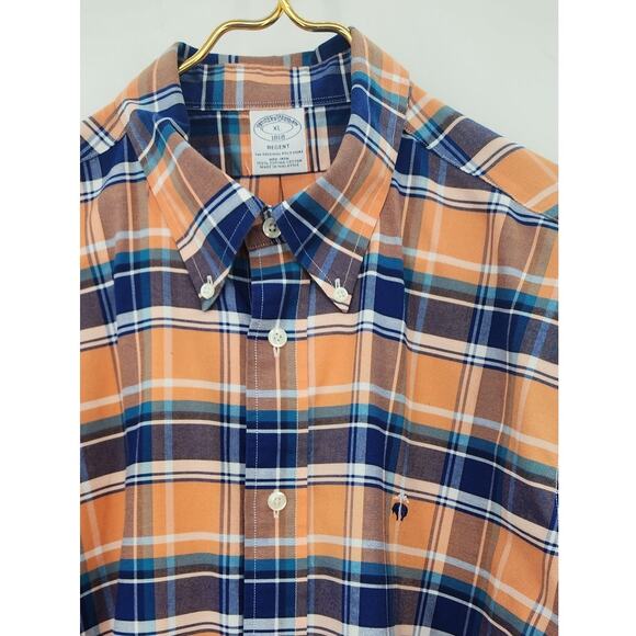 Brooks Brothers Regent Fit Button Down Polo Orange Blue Size XL - Picture 3 of 6